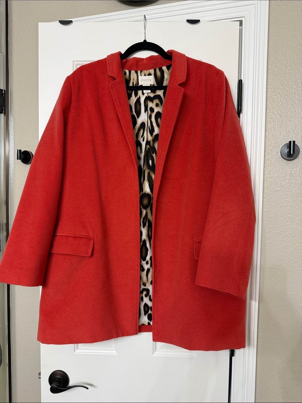 Chico's orange Open-Front Blazer with Leopard Print Lining
